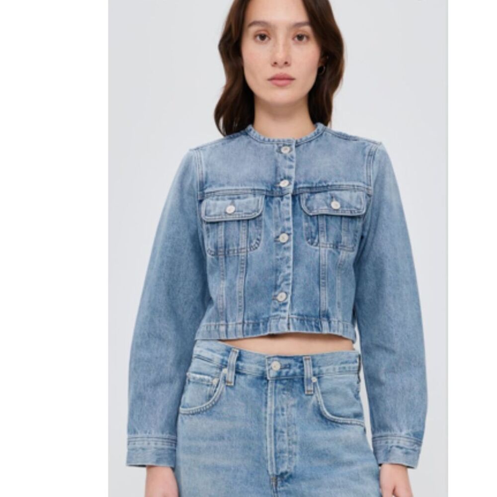 Citizens of Humanity Devin Collarless Denim Jacket Womens Small Distressed NWOT
